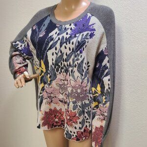 ALDOMARTINS FLORAL PRINT OVERSIZED KNIT SWEATER TUNIC PULLOVER sz S